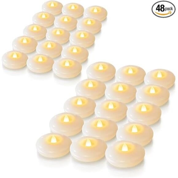 48 Pack 3” Flameless Led Floating Candles, 200 Hour White Battery Waterproof - Picture 7 of 7